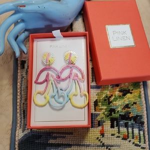 Pink linen cherry earrings